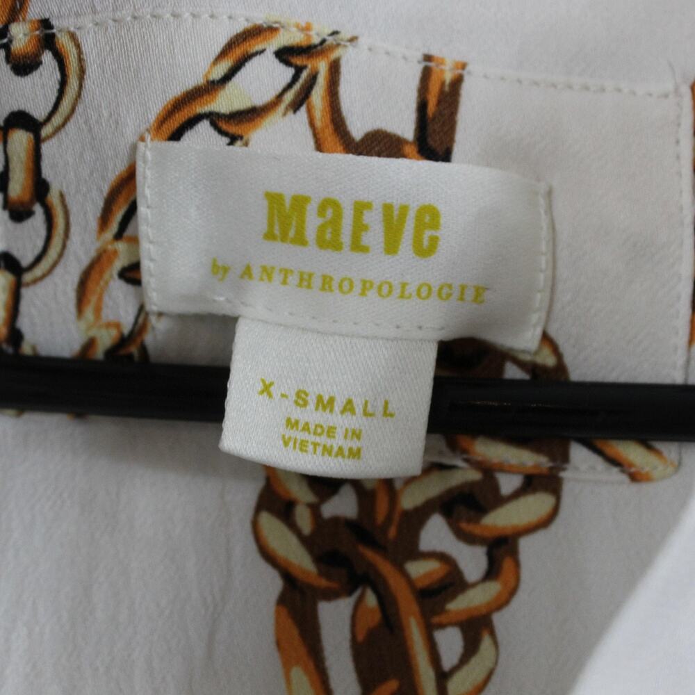 Maeve Dress XS Chain Printed Short Sleeve Maxi White Elegant Party Chic Classic - Picture 8 of 13